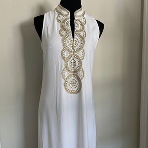 Lilly Pulitzer White Maxi Dress with Gold Embroidery